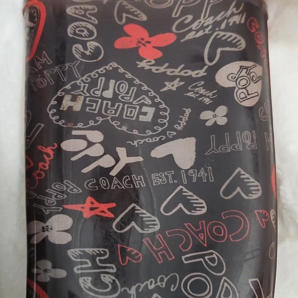 Coach Poppy Graffiti Rain Boots – Size 6 – Black/Red Logo Print